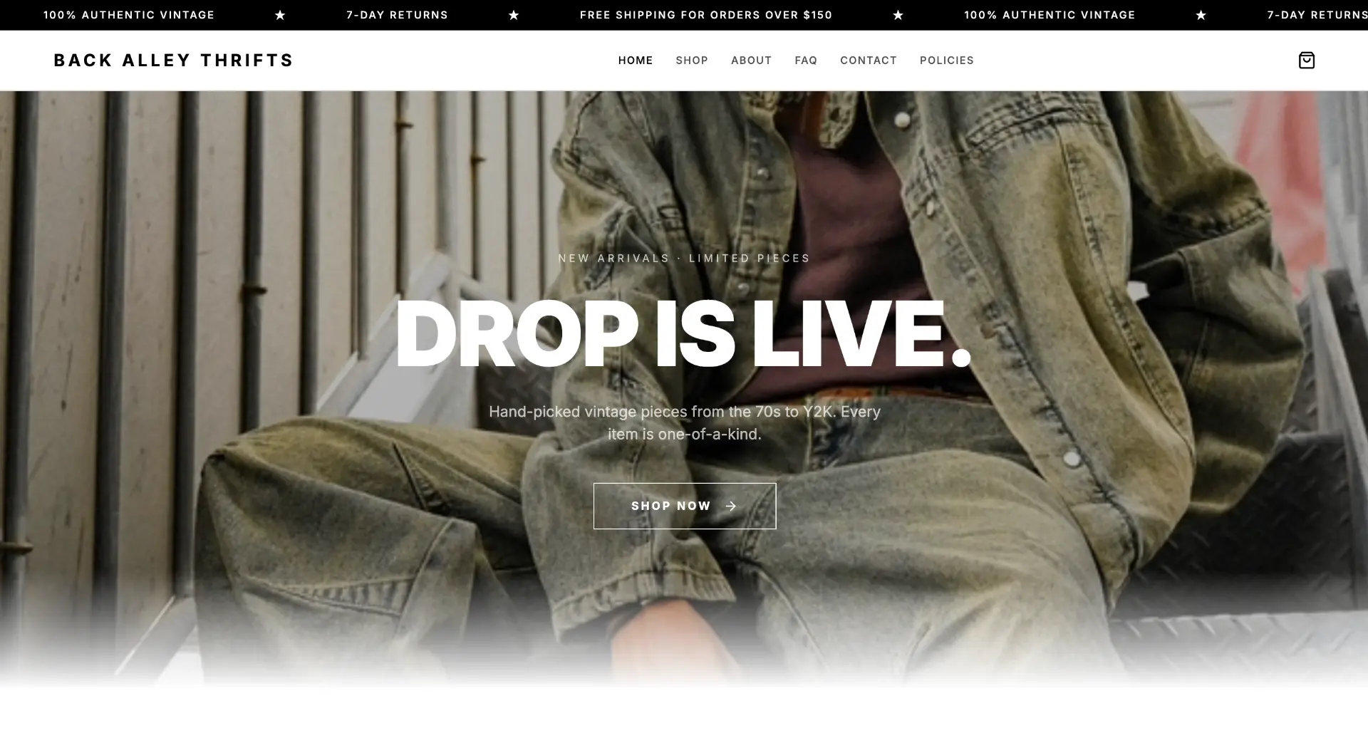 Back Alley Thrifts storefront homepage